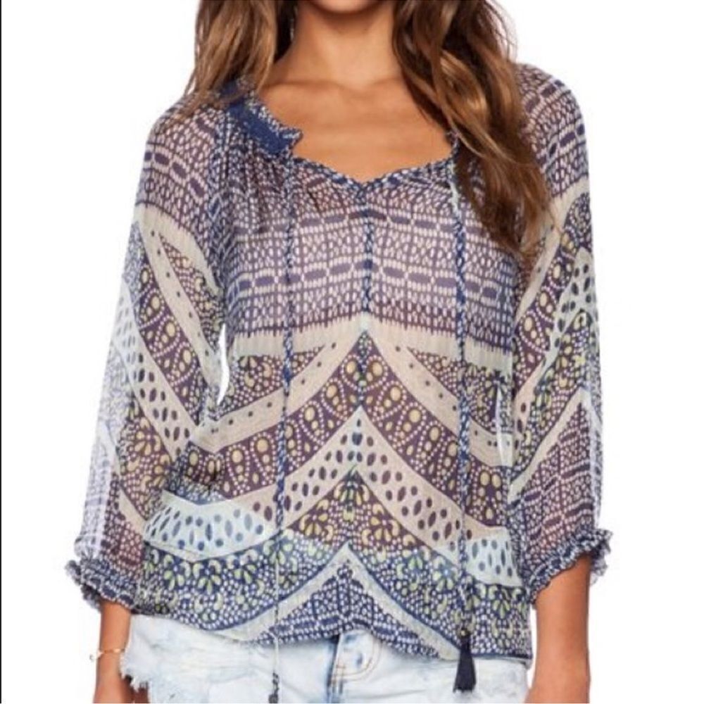Revolve Gypsy 05 Printed Peasant Blouse In Multi Azure. Size Small.